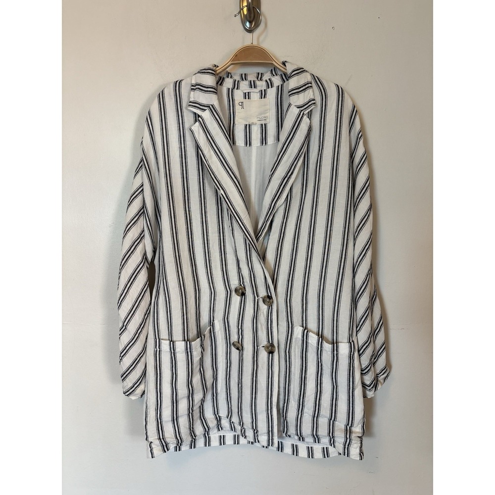 Pilcro Oversized Blazer Linen Blend Striped S Boho Preppy Anthropologie - DESC